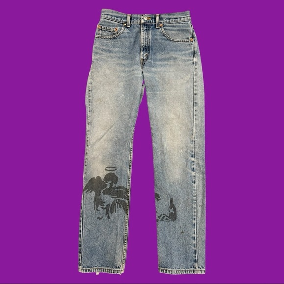 90s Reworked Levi’s Angel Print Jeans - Picture 1 of 5